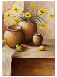 Ručně malovaný obraz Žluté květy ve váze Rozměry: 120 x 80 cm
