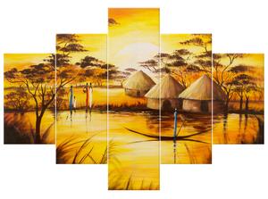 Ručně malovaný obraz Africká vesnice - 5 dílný Rozměry: 150 x 70 cm