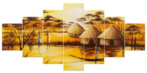 Ručně malovaný obraz Africká vesnice - 7 dílný Rozměry: 210 x 100 cm