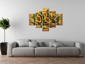 Ručně malovaný obraz Kompozice Slunečnice - 5 dílný Rozměry: 100 x 70 cm