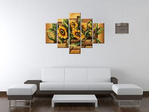 Ručně malovaný obraz Kompozice Slunečnice - 5 dílný Rozměry: 100 x 70 cm