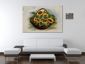 Ručně malovaný obraz Košík slunečnic Rozměry: 120 x 80 cm