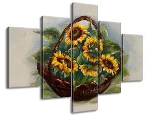 Ručně malovaný obraz Košík slunečnic - 5 dílný Rozměry: 100 x 70 cm