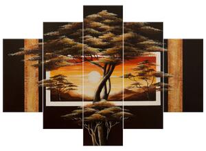 Ručně malovaný obraz Africká země a stromy - 5 dílný Rozměry: 150 x 105 cm