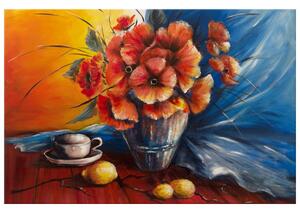 Ručně malovaný obraz Váza s vlčím mákem na stole Rozměry: 100 x 70 cm