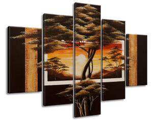 Ručně malovaný obraz Africká země a stromy - 5 dílný Rozměry: 150 x 105 cm