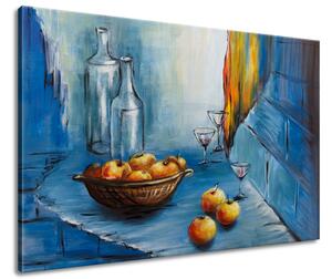 Ručně malovaný obraz Jablka na stole Velikost: 120 x 80 cm