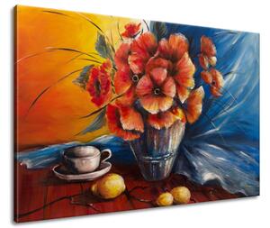 Gario Ručně malovaný obraz Váza s vlčím mákem na stole Velikost: 120 x 80 cm