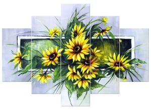 Ručně malovaný obraz Kytice slunečnic - 5 dílný Rozměry: 150 x 105 cm