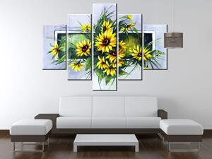 Ručně malovaný obraz Kytice slunečnic - 5 dílný Rozměry: 150 x 105 cm