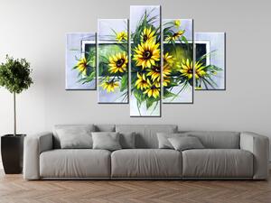 Ručně malovaný obraz Kytice slunečnic - 5 dílný Rozměry: 100 x 70 cm