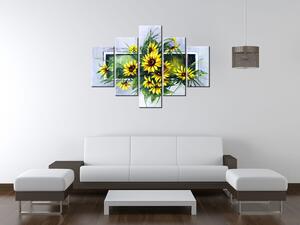 Ručně malovaný obraz Kytice slunečnic - 5 dílný Rozměry: 100 x 70 cm