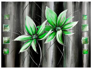 Ručně malovaný obraz Krásné zelené květiny Rozměry: 120 x 80 cm