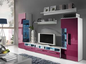 Stěna do obývacího pokoje RYBAR 1 - bílá / fialový lesk