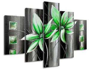 Ručně malovaný obraz Krásné zelené květiny - 5 dílný Rozměry: 150 x 70 cm