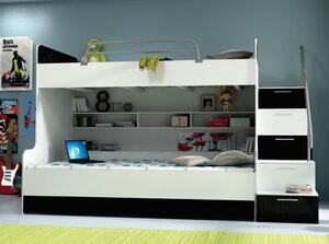 Dětská patrová postel RENI 2 - 90x200, bílá / černá