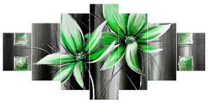 Ručně malovaný obraz Krásné zelené květiny - 7 dílný Rozměry: 210 x 100 cm