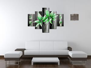 Ručně malovaný obraz Krásné zelené květiny - 5 dílný Rozměry: 150 x 105 cm
