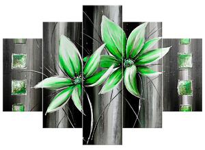 Ručně malovaný obraz Krásné zelené květiny - 5 dílný Rozměry: 150 x 105 cm
