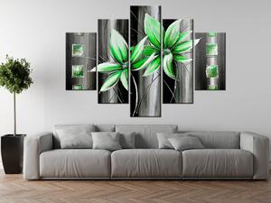 Ručně malovaný obraz Krásné zelené květiny - 5 dílný Rozměry: 100 x 70 cm
