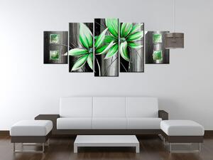 Ručně malovaný obraz Krásné zelené květiny - 5 dílný Rozměry: 100 x 70 cm
