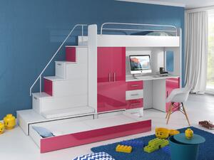 Dětská postel s psacím stolem RENI 5 - 80x200, bílá / růžová