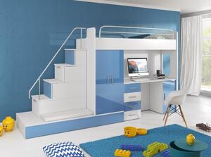Dětská postel s psacím stolem RENI 5 - 80x200, bílá / modrá