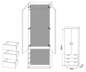 Dvoudveřová skříň s šuplíky RYBAR - šířka 80 cm, bílá / černý lesk