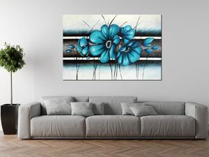 Ručně malovaný obraz Malované tyrkysové květiny Rozměry: 70 x 100 cm