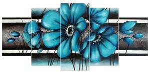 Ručně malovaný obraz Malované tyrkysové květiny - 5 dílný Rozměry: 100 x 70 cm