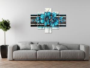 Ručně malovaný obraz Malované tyrkysové květiny - 5 dílný Rozměry: 100 x 70 cm