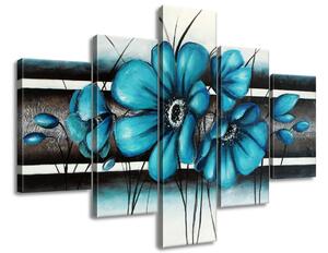 Ručně malovaný obraz Malované tyrkysové květiny - 5 dílný Rozměry: 150 x 105 cm
