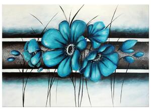 Ručně malovaný obraz Malované tyrkysové květiny Rozměry: 100 x 70 cm