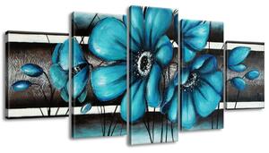 Ručně malovaný obraz Malované tyrkysové květiny - 5 dílný Rozměry: 150 x 70 cm
