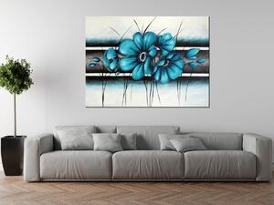 Ručně malovaný obraz Malované tyrkysové květiny Rozměry: 100 x 70 cm