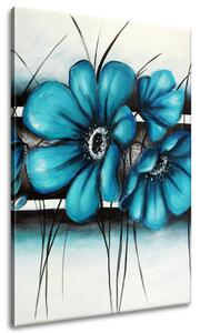 Ručně malovaný obraz Malované tyrkysové květiny Rozměry: 70 x 100 cm