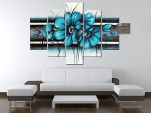 Ručně malovaný obraz Malované tyrkysové květiny - 5 dílný Rozměry: 150 x 70 cm
