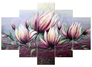 Ručně malovaný obraz Květiny magnólie - 5 dílný Rozměry: 100 x 70 cm