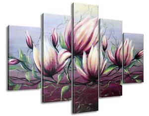 Ručně malovaný obraz Květiny magnólie - 5 dílný Rozměry: 100 x 70 cm