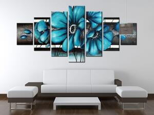 Ručně malovaný obraz Malované tyrkysové květiny - 7 dílný Rozměry: 210 x 100 cm