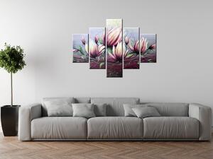 Ručně malovaný obraz Květiny magnólie - 5 dílný Rozměry: 150 x 105 cm