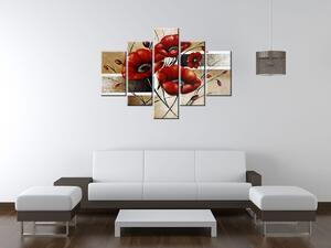 Ručně malovaný obraz Polní mák - 5 dílný Rozměry: 100 x 70 cm