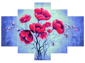 Ručně malovaný obraz Jemný červený mák - 5 dílný Rozměry: 150 x 105 cm