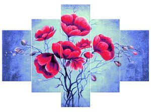 Ručně malovaný obraz Jemný červený mák - 5 dílný Rozměry: 100 x 70 cm