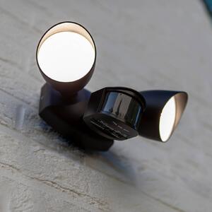 LUTEC Venkovní nástěnný reflektor s LED a senzorem SHRIMP, černý, 20 W, 2 žárovky,, Černá, Hliník, Moderní