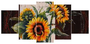 Ručně malovaný obraz Skromné slunečnice - 5 dílný Rozměry: 150 x 70 cm