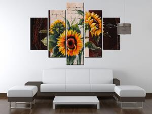Ručně malovaný obraz Skromné slunečnice - 5 dílný Rozměry: 150 x 105 cm