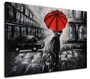 Ručně malovaný obraz Červený polibek v dešti Velikost: 100 x 70 cm