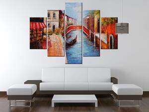 Ručně malovaný obraz Klidná ulice v Benátkách - 5 dílný Rozměry: 150 x 105 cm