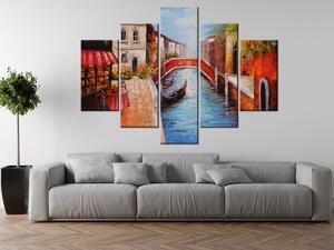 Ručně malovaný obraz Klidná ulice v Benátkách - 5 dílný Rozměry: 150 x 105 cm
